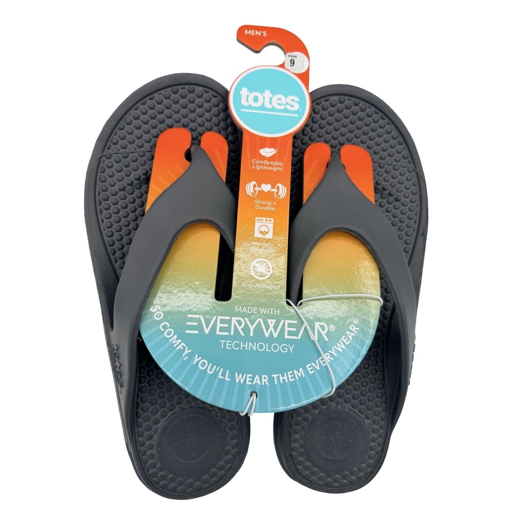 Totes Everywear Shoes Mens Size 9 Black Flip Flop‎ Sandals Lightweight New